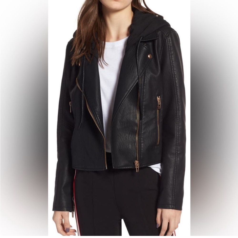 BLANKNYC Leather Jacket with Removable Hood